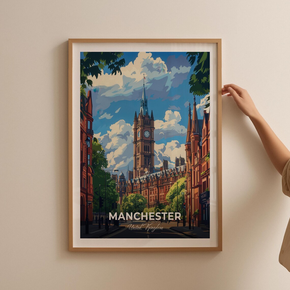 Manchester Town Hall United Kingdom Modern City Travel Poster - Image 2