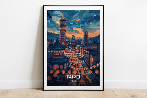 Taipei Shilin Night Market Lanterns Glowing Night Skyline Travel Poster