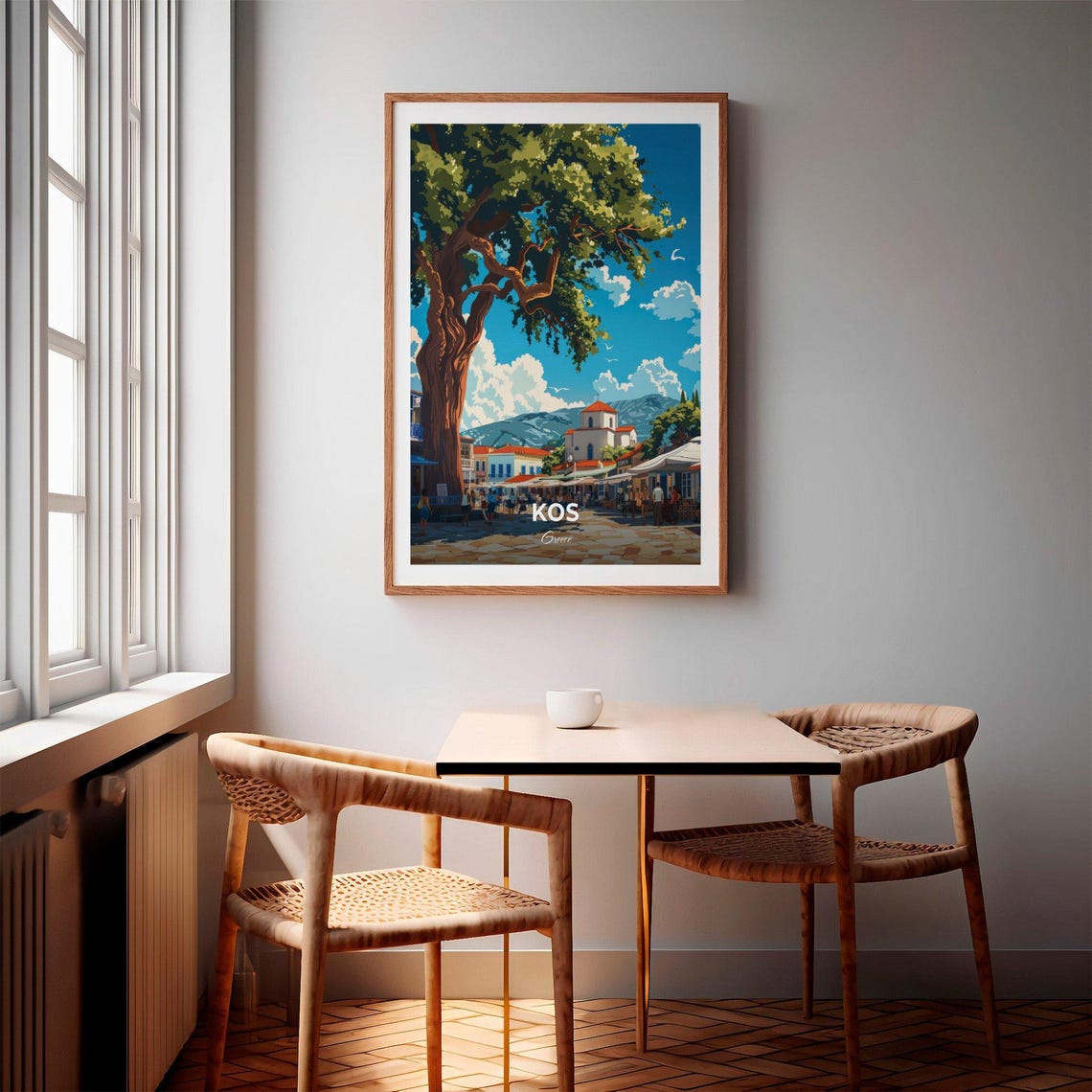 Kos Greece Old Town Square Giant Tree Church Sunny View Poster - Image 2