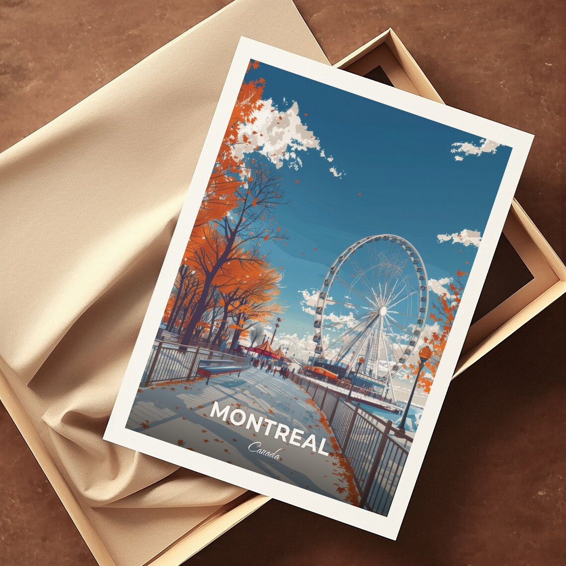 Montreal Canada Ferris Wheel Boardwalk Autumn Leaves Travel Poster - Image 3