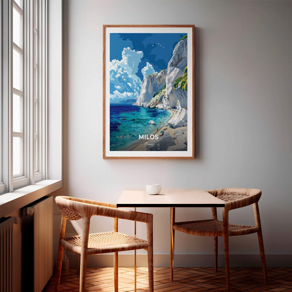 Milos Greece White Rock Beach Cove Swimmers Summer Travel Poster - Image 2