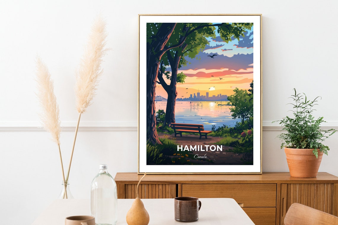 Hamilton Canada Bayfront Park Sunset Bench Golden Lake Poster - Image 2