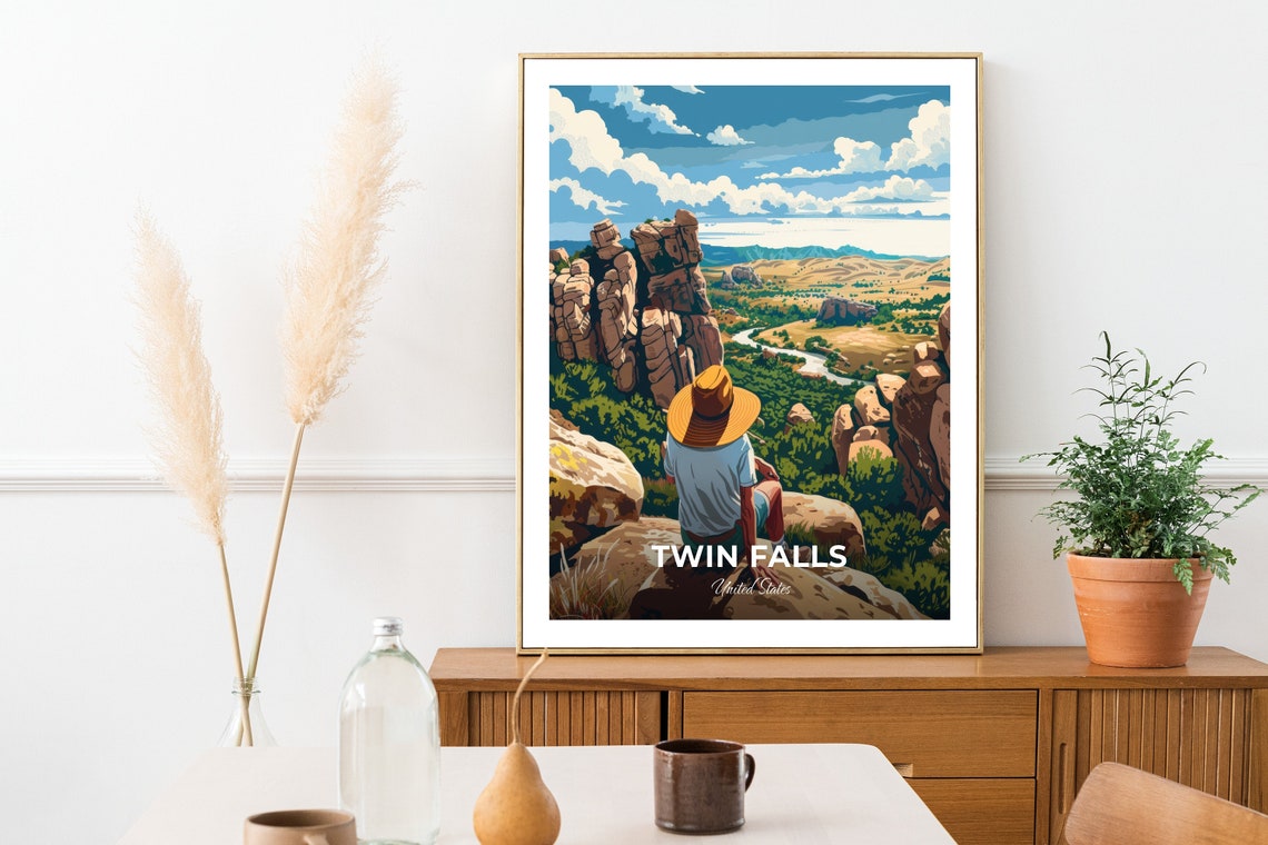 Twin Falls Travel Poster City Of Rocks National Reserve City Print Cityscape Artwork Birthday Wedding Gift Wall Art Location Print - Image 2