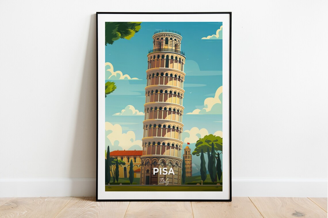 Pisa Leaning Tower Italy Icon Landmark Vintage Travel Wall Art