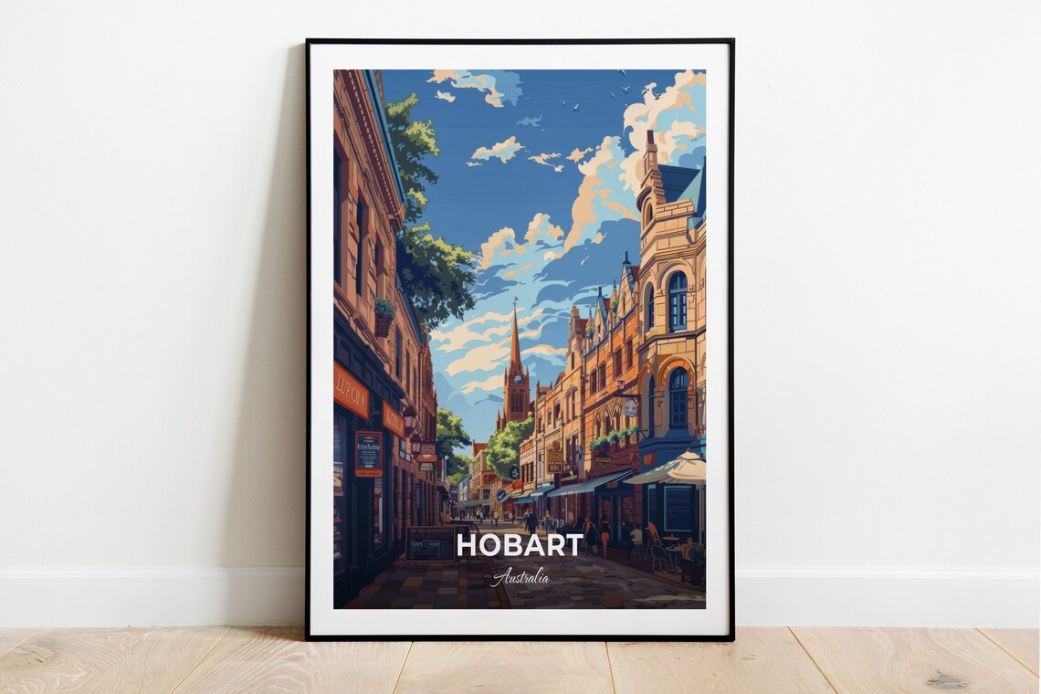 Hobart Salamanca Place Historic Streetscape Australia Vintage Travel Poster