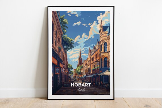 Hobart Salamanca Place Historic Streetscape Australia Vintage Travel Poster