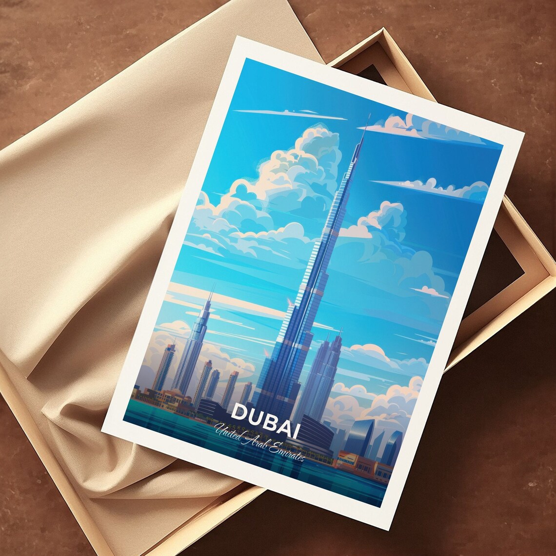 Dubai Burj Khalifa Tower Blue Skyline United Arab Emirates Travel Poster - Image 3