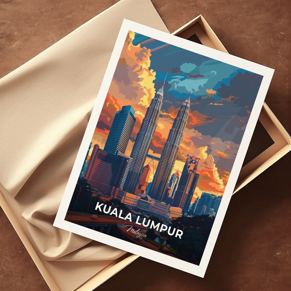 Kuala Lumpur Malaysia Petronas Twin Towers Fiery Sunset Skyline Poster - Image 3