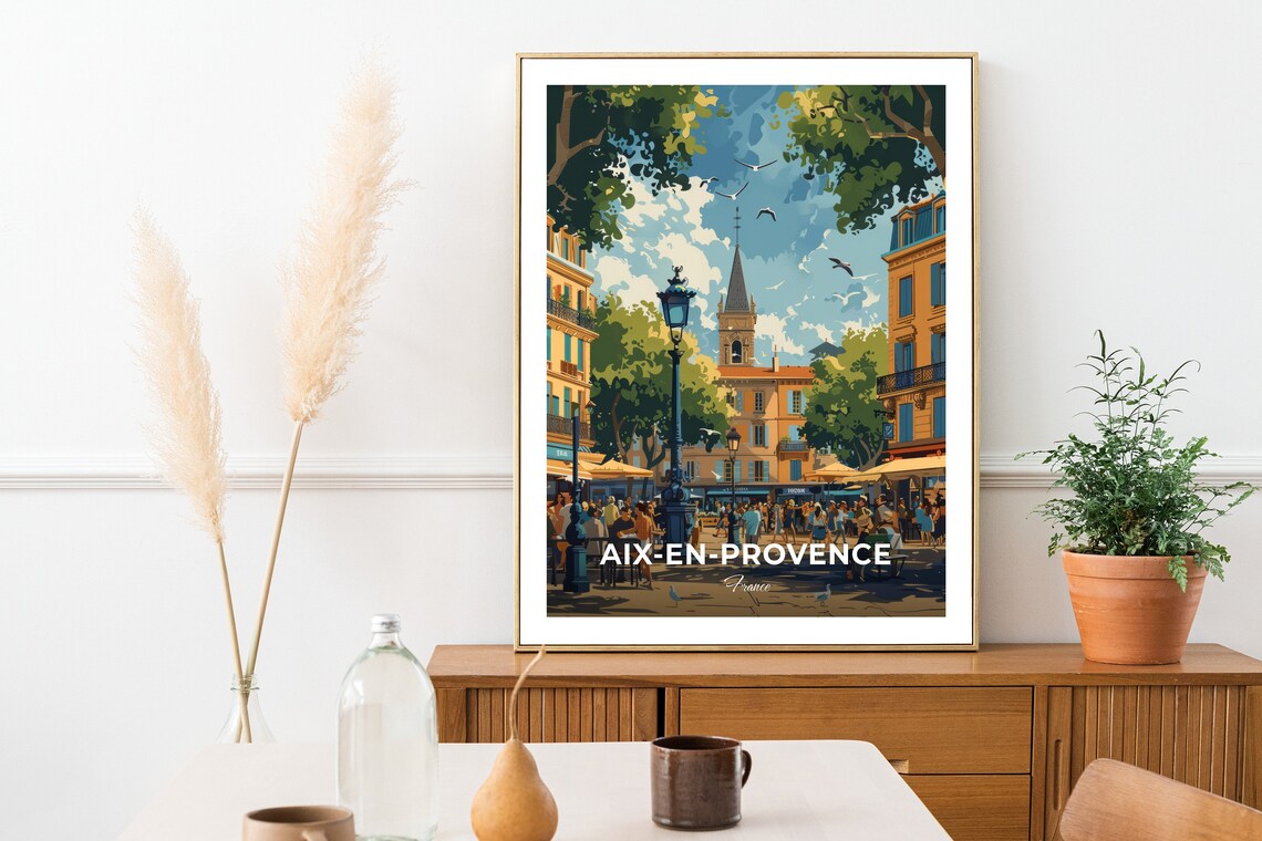 Aix-en-Provence Cours Mirabeau Cafes Church France Vintage Travel Poster - Image 2