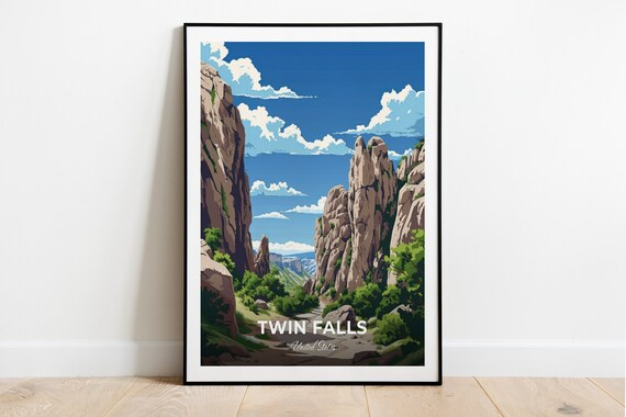 Twin Falls Rocky Canyon Green Valley United States Travel Poster