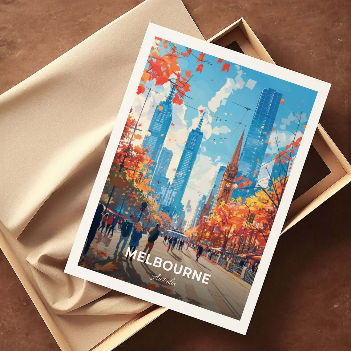 Melbourne Australia Federation Square Autumn City Street Travel Poster - Image 3
