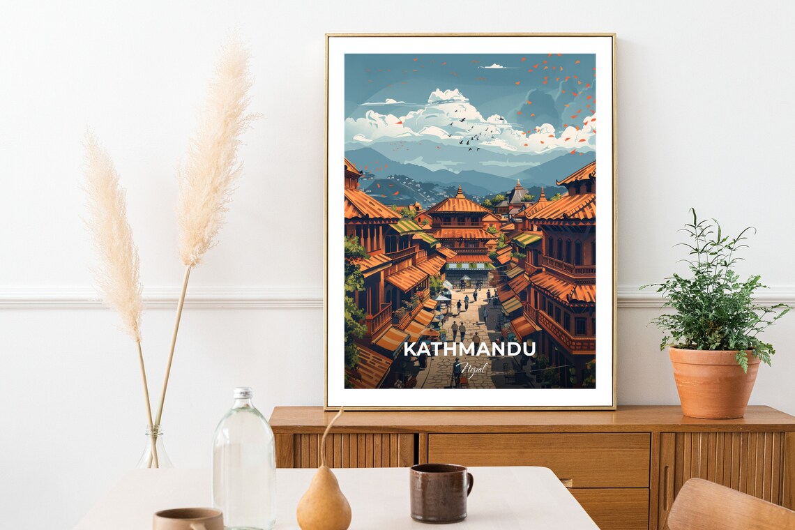 Kathmandu Nepal Asantole Old Town Cobblestone Street Travel Poster - Image 2