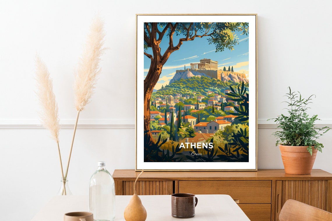 Athens Greece Acropolis View Framed by Olive Tree Travel Poster - Image 3