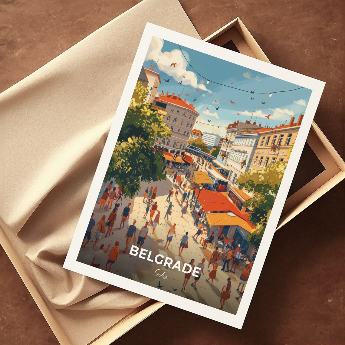 Belgrade Pedestrian Zone Crowded Square Market Day Travel Poster - Image 3