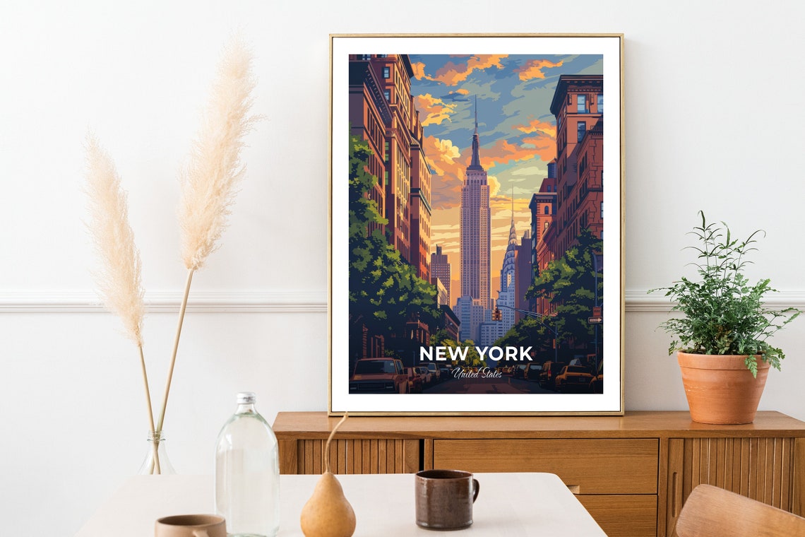 New York Empire State Building Street View At Sunset USA Travel Poster - Image 2