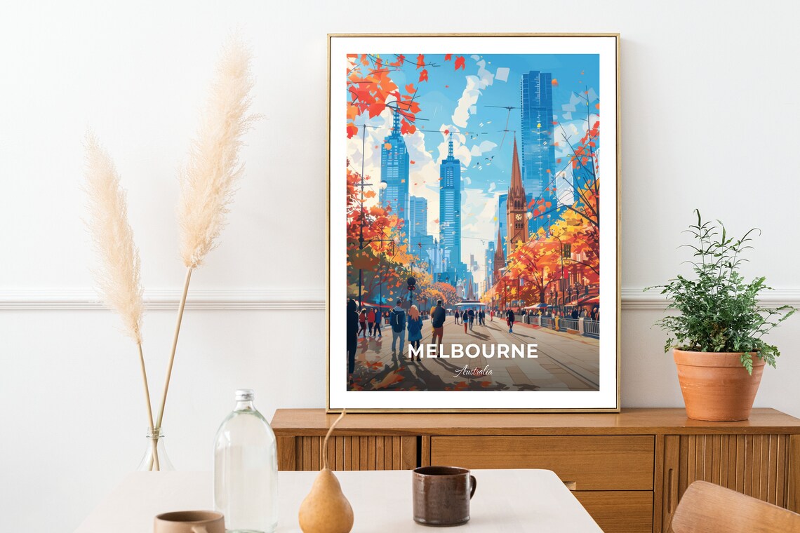 Melbourne Australia Federation Square Autumn City Street Travel Poster - Image 2