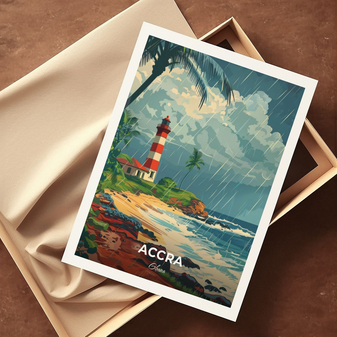Accra Ghana Jamestown Lighthouse Stormy Coast View Travel Poster - Image 3