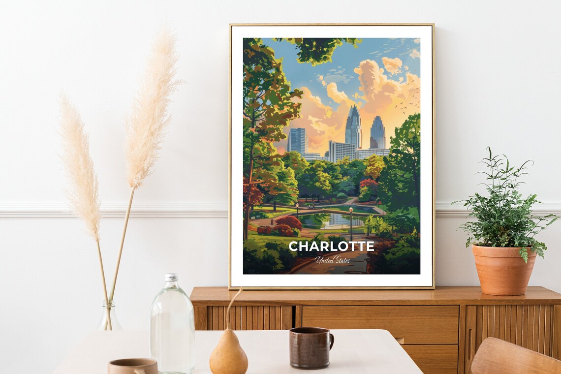Charlotte Freedom Park Skyline View United States Green City Travel Poster - Image 2