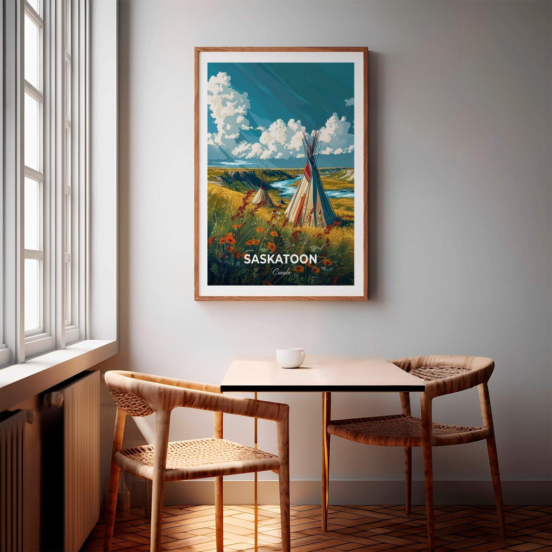 Saskatoon Canada Prairie Tipis River Wildflower Field Poster - Image 2