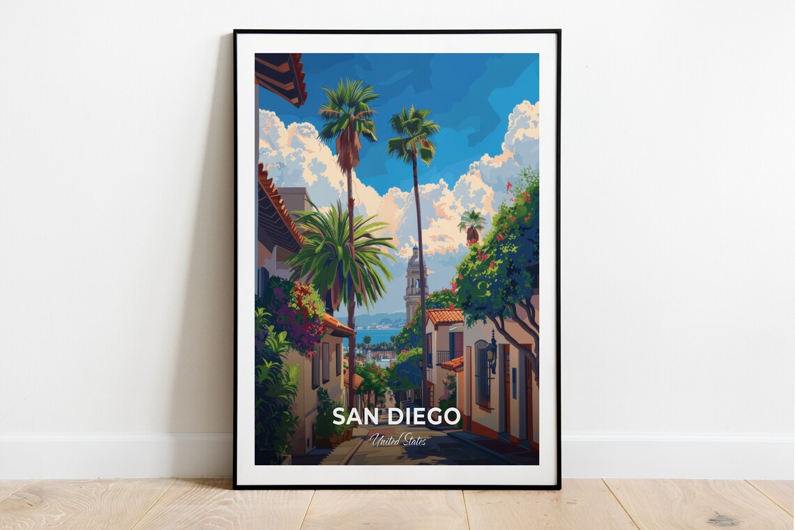 San Diego California Palm Street Church Tower Old Town Poster