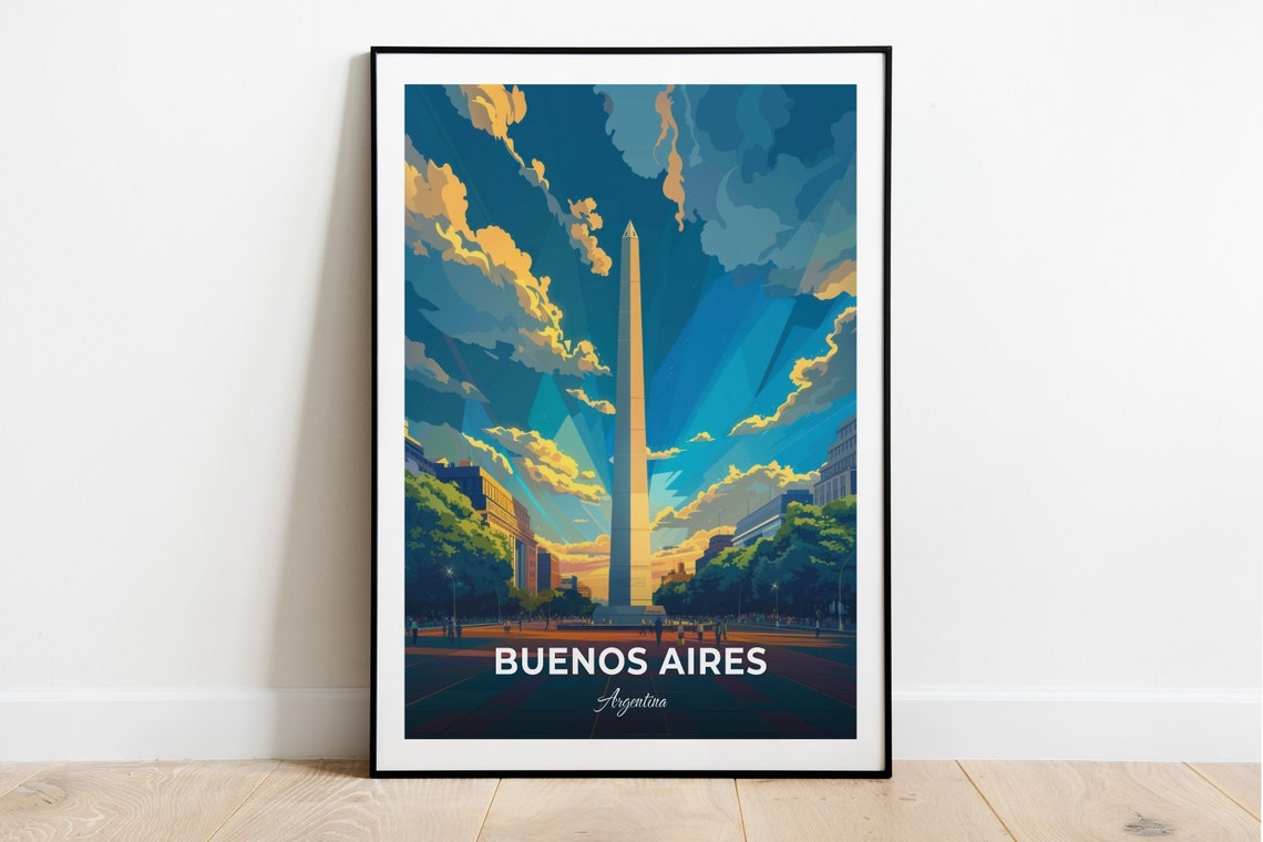 Buenos Aires Argentina Iconic Obelisco Sunset Avenue Travel Poster