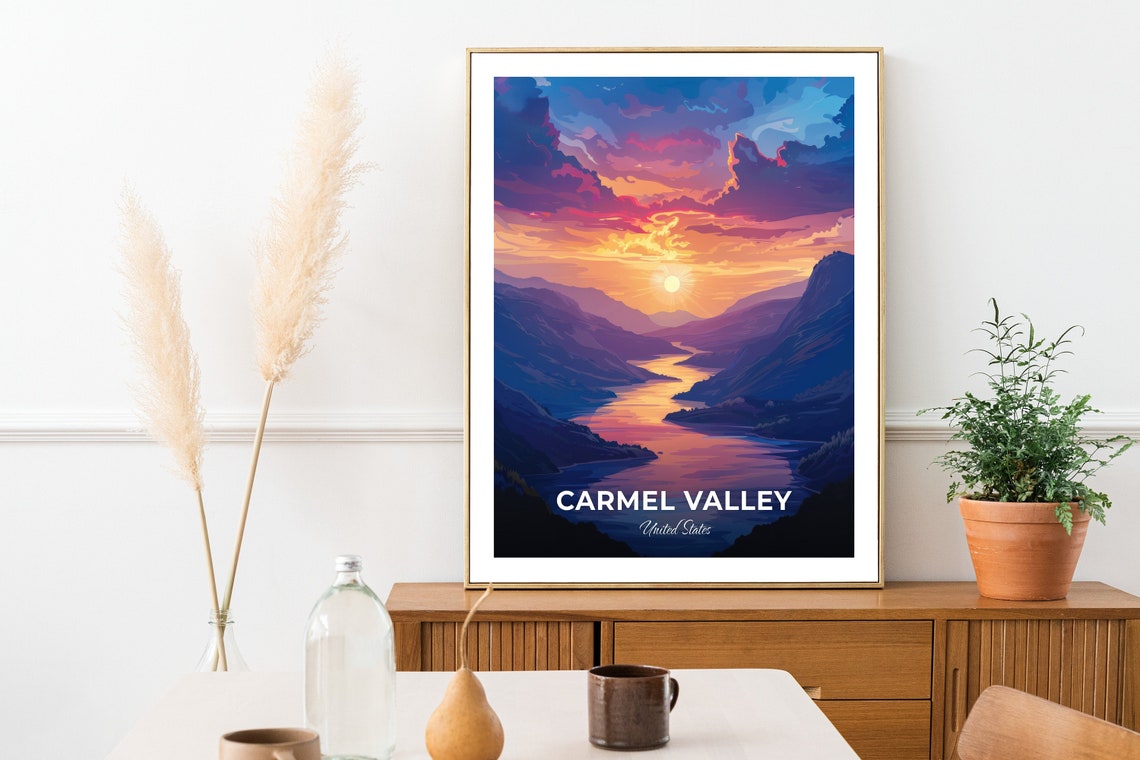 Carmel Valley River Sunset Glow Purple Mountain Travel Poster - Image 2