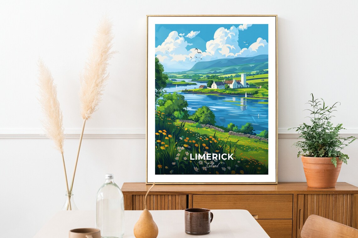 Limerick Ireland River Shannon Riverside Cottage Wildflowers Scenic Poster - Image 2