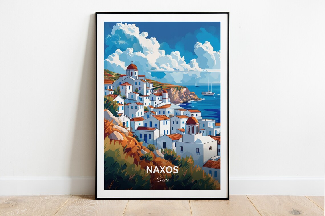 Naxos Greece Chora Whitewashed Village Vintage Travel Poster