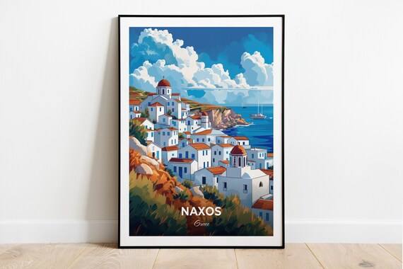 Naxos Greece Chora Whitewashed Village Vintage Travel Poster