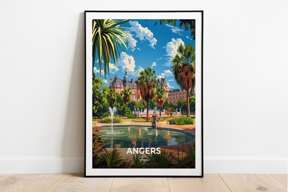 Angers France Fountain Garden Palace Palms Travel Art Poster