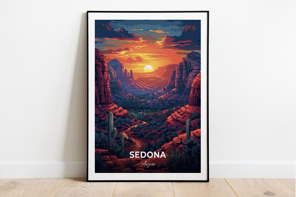 Sedona Arizona Red Rocks Desert Canyon Sunset Modern Travel Poster