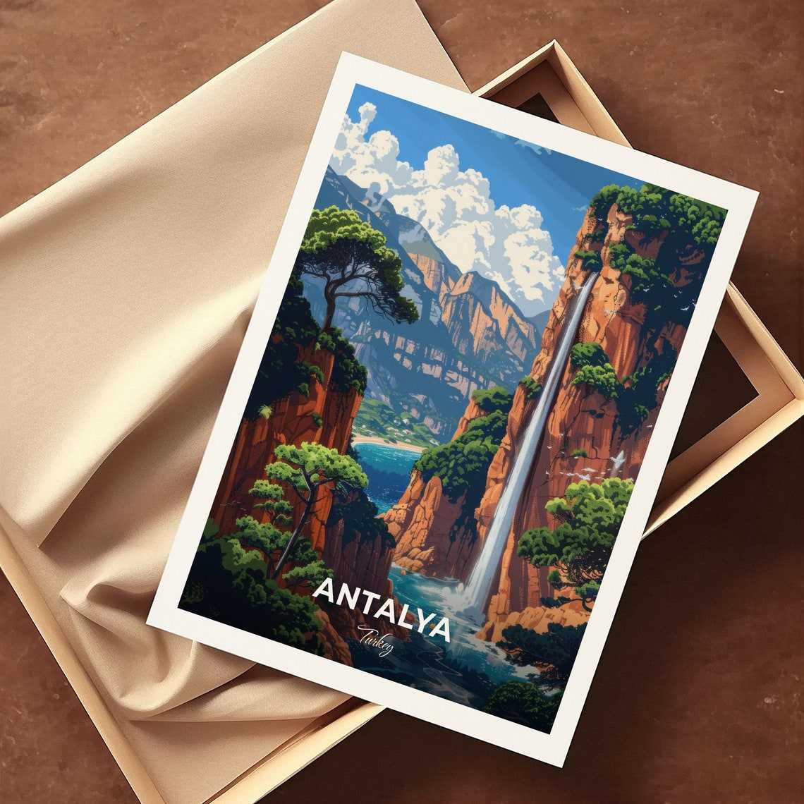 Antalya Turkey Duden Waterfall Cliffs Travel Poster Ocean Cascade Art - Image 3