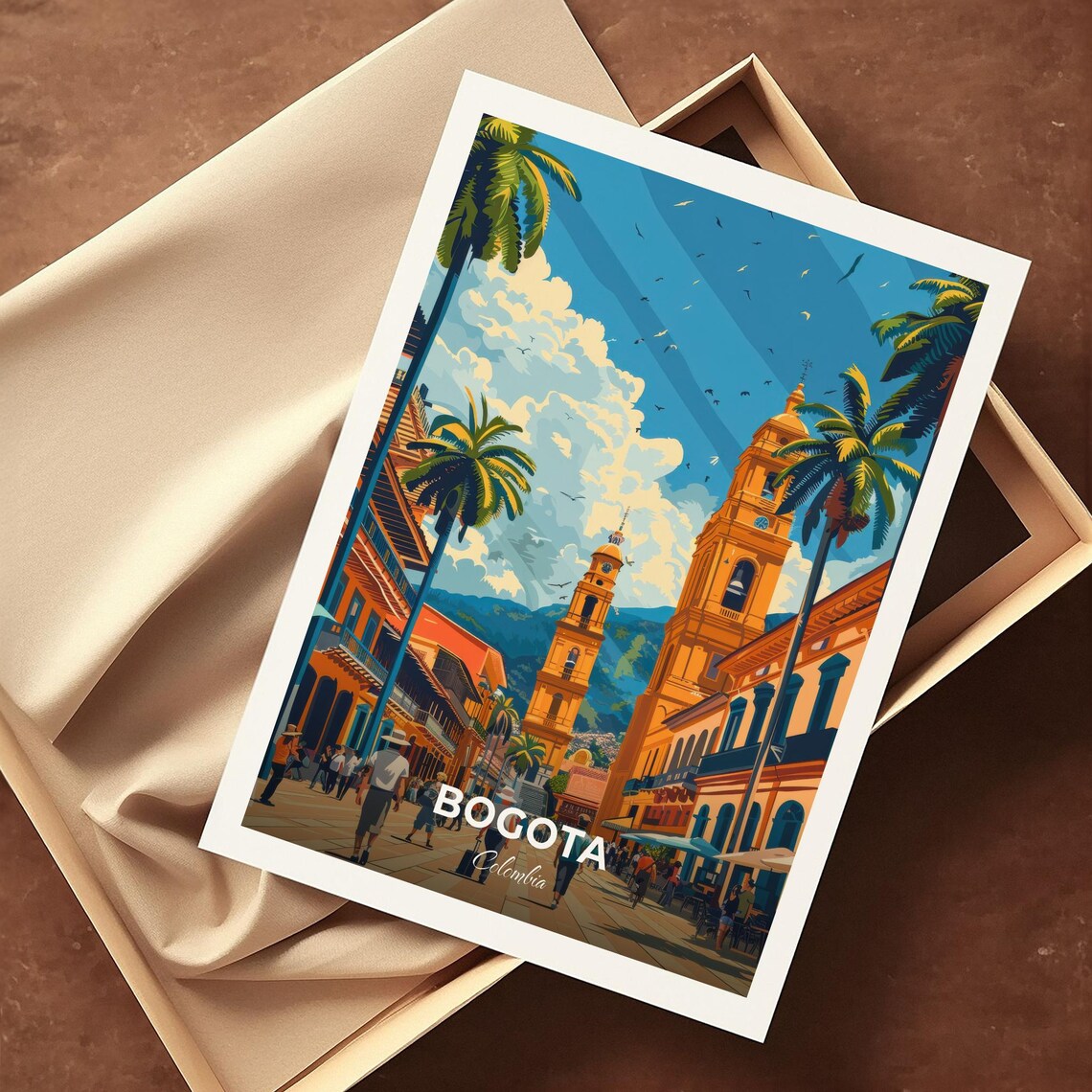 Bogota Colombia Colonial Street Palms Mountain Town Travel Poster - Image 4