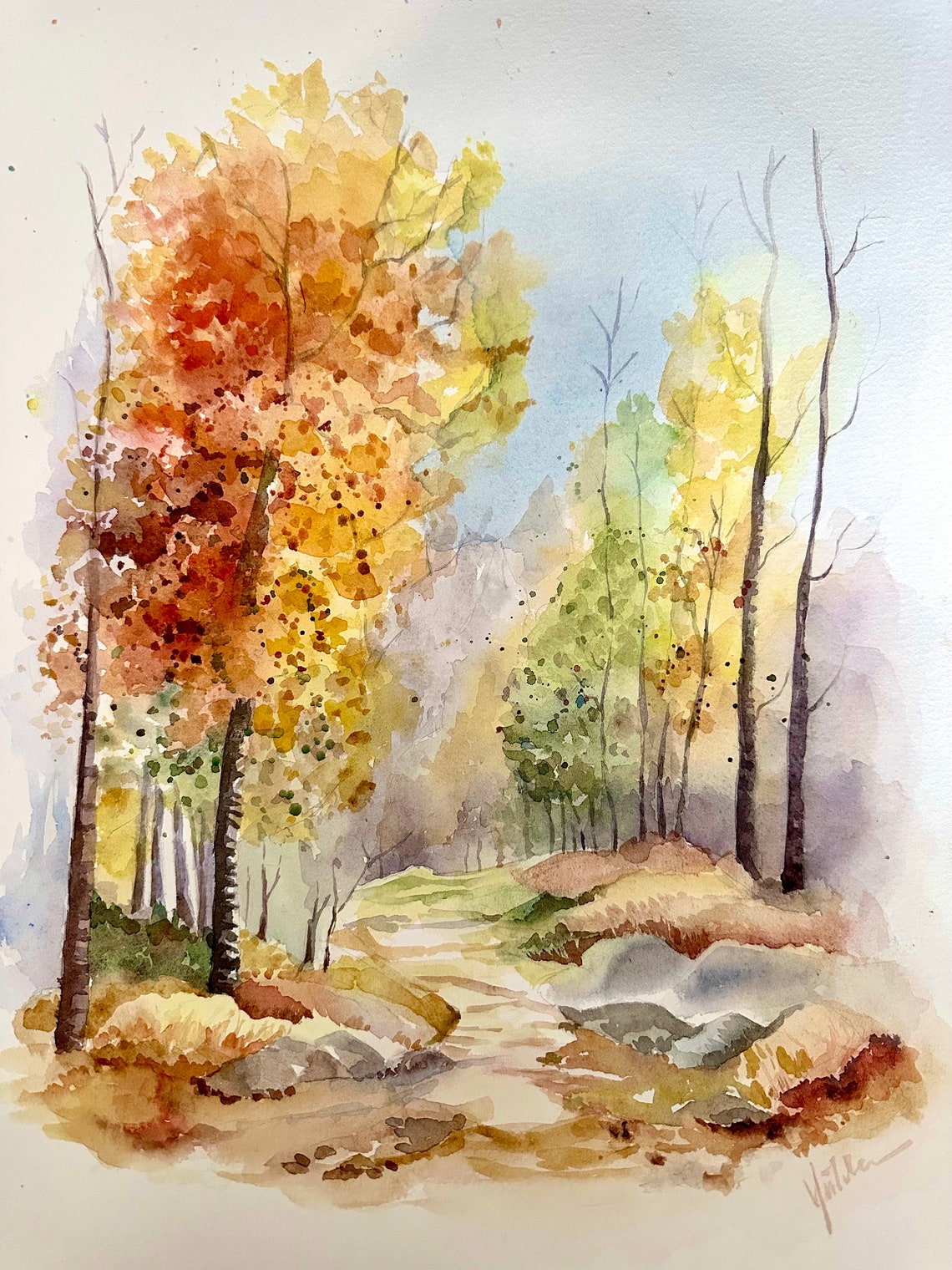 Autumn Landscape Watercolor Art Print - Image 3