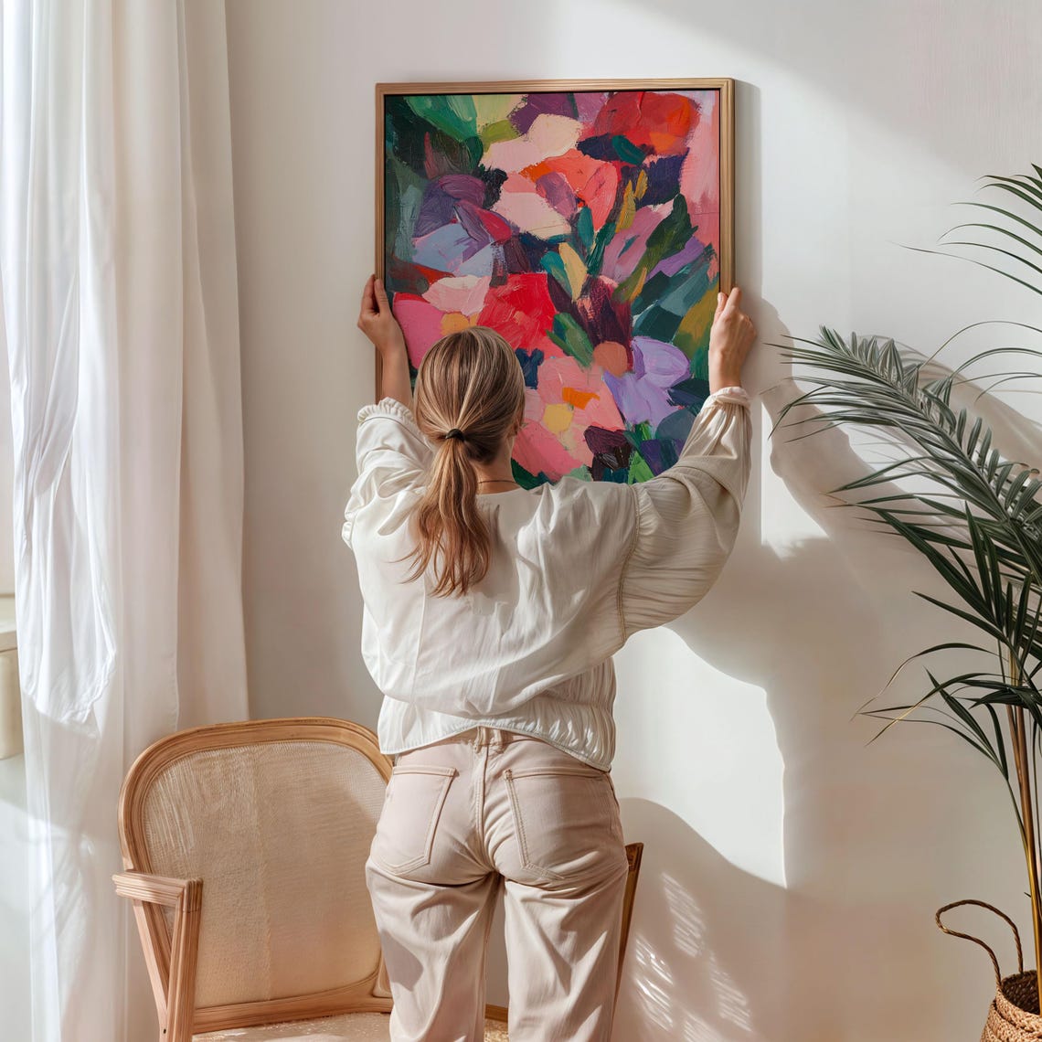Bold Colorful Abstract Flower Painting in Jewel Tones Poster - Image 3