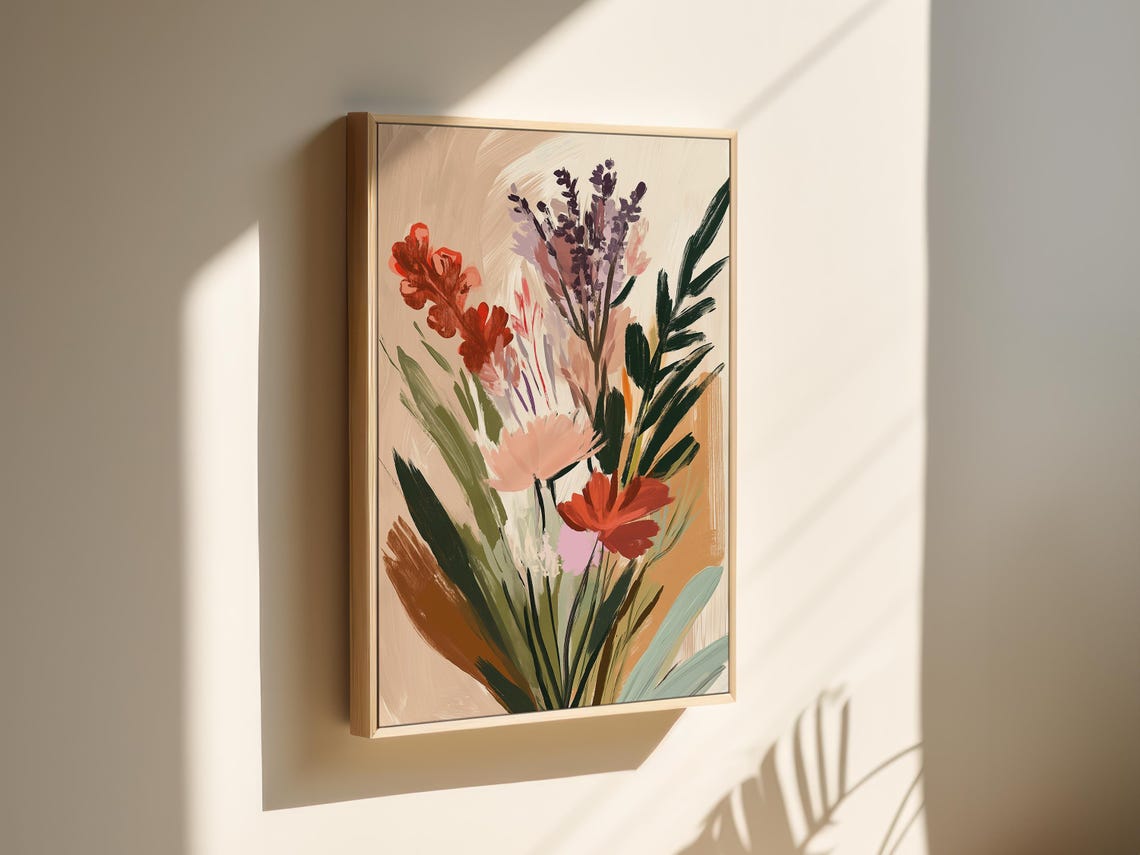 Modern Abstract Floral Bouquet in Warm Autumn Tones Art Poster - Image 2