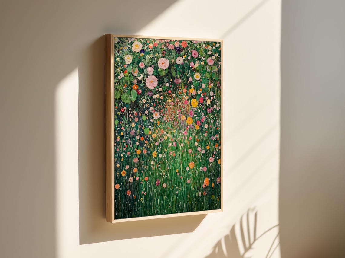 Dense Colorful Flower Meadow in a Klimt Inspired Style Poster - Image 2