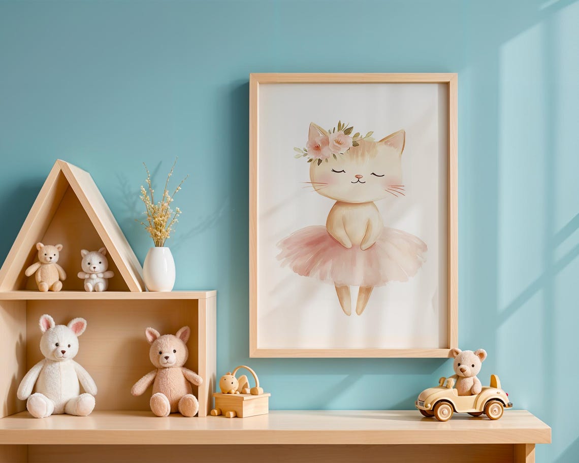 Peaceful Sweet Sleeping Kitty Ballerina Tutu Nursery Art Poster - Image 2
