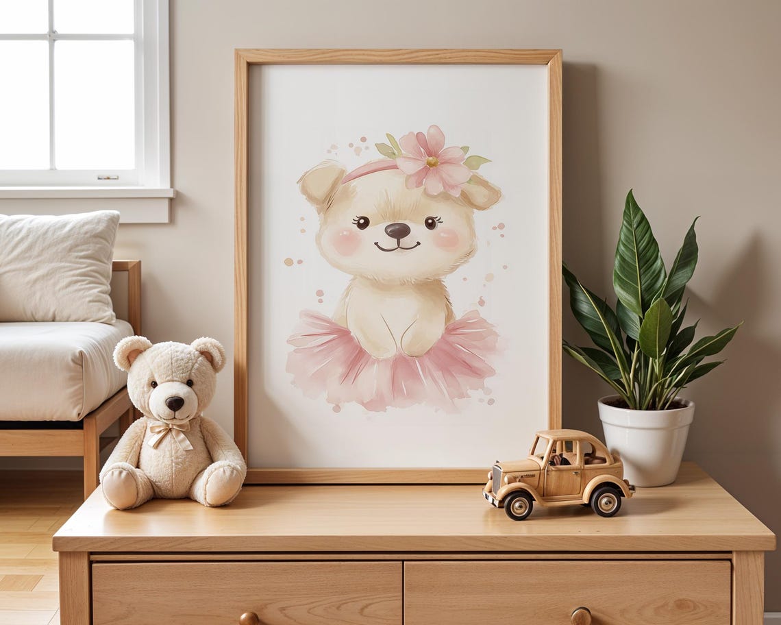 Watercolor Puppy Dog Wall Art Ballet Puppy Wall Decor Pink Tutu Puppy Art Ballerina Puppy Art Trendy Print For Kid Nursery Decor - Image 3