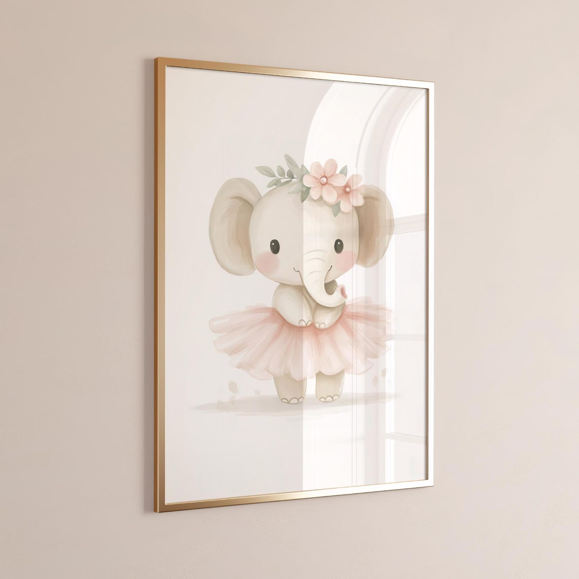 Whimsical Baby Elephant in Tutu with Flower Crown Nursery Art Poster - Image 5