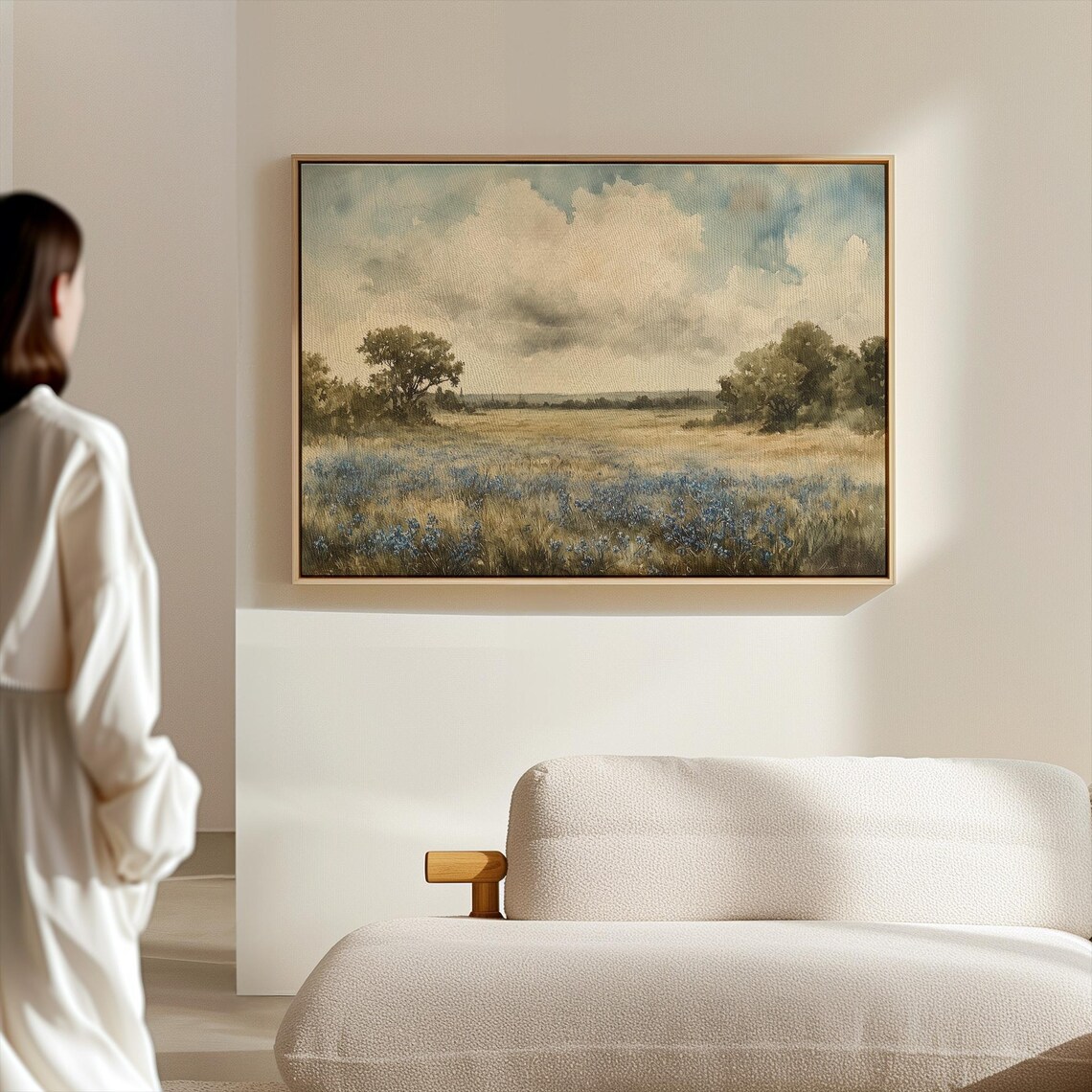 Serene Watercolor Bluebonnet Prairie Meadow Landscape Art Poster - Image 4