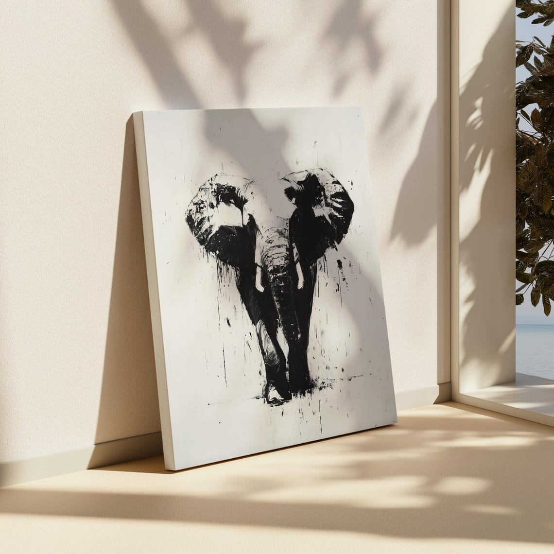 Striking Abstract Black and White Elephant Head Modern Art Poster - Image 3