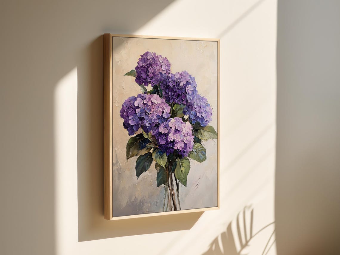 Large Purple Hydrangea Bouquet Impasto Floral Painting Poster - Image 2