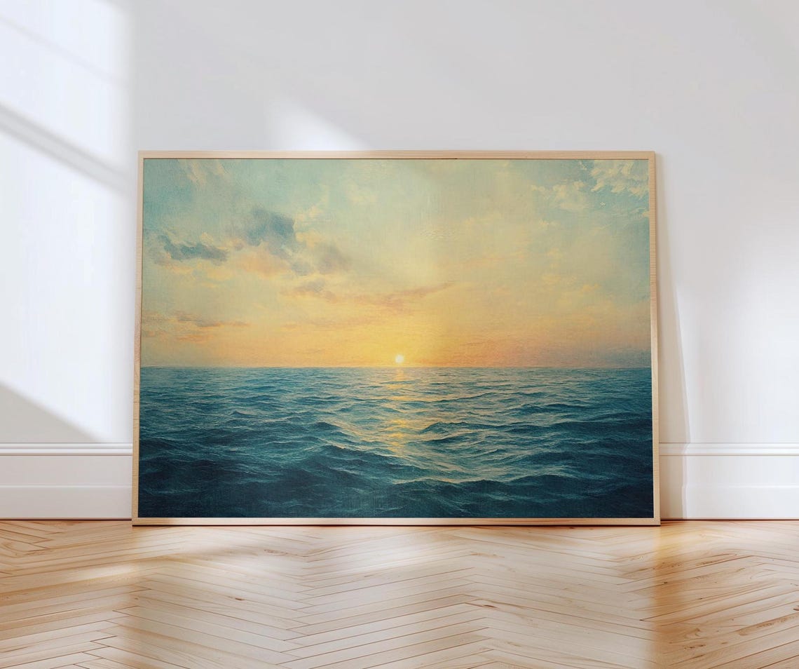 Calm Ocean Sunset With a Soft Pastel Sky and Gentle Waves Poster