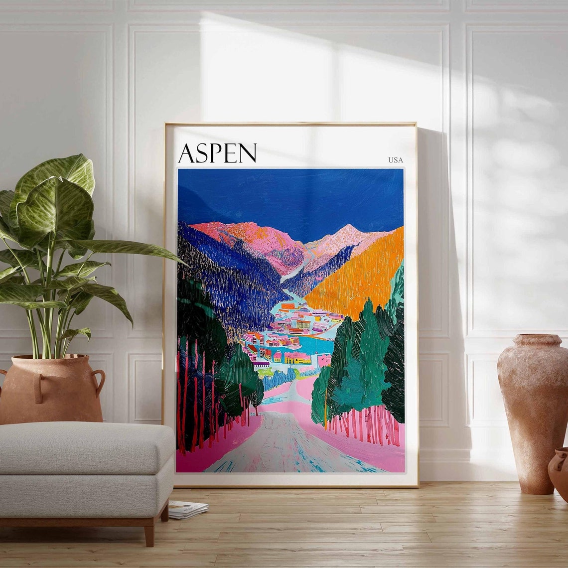 Skiing Travel Poster Skiing Art Aspen Poster Aspen Print Colorado Travel Decor Aspen Travel Art Winter Poster Aspen Travel Print