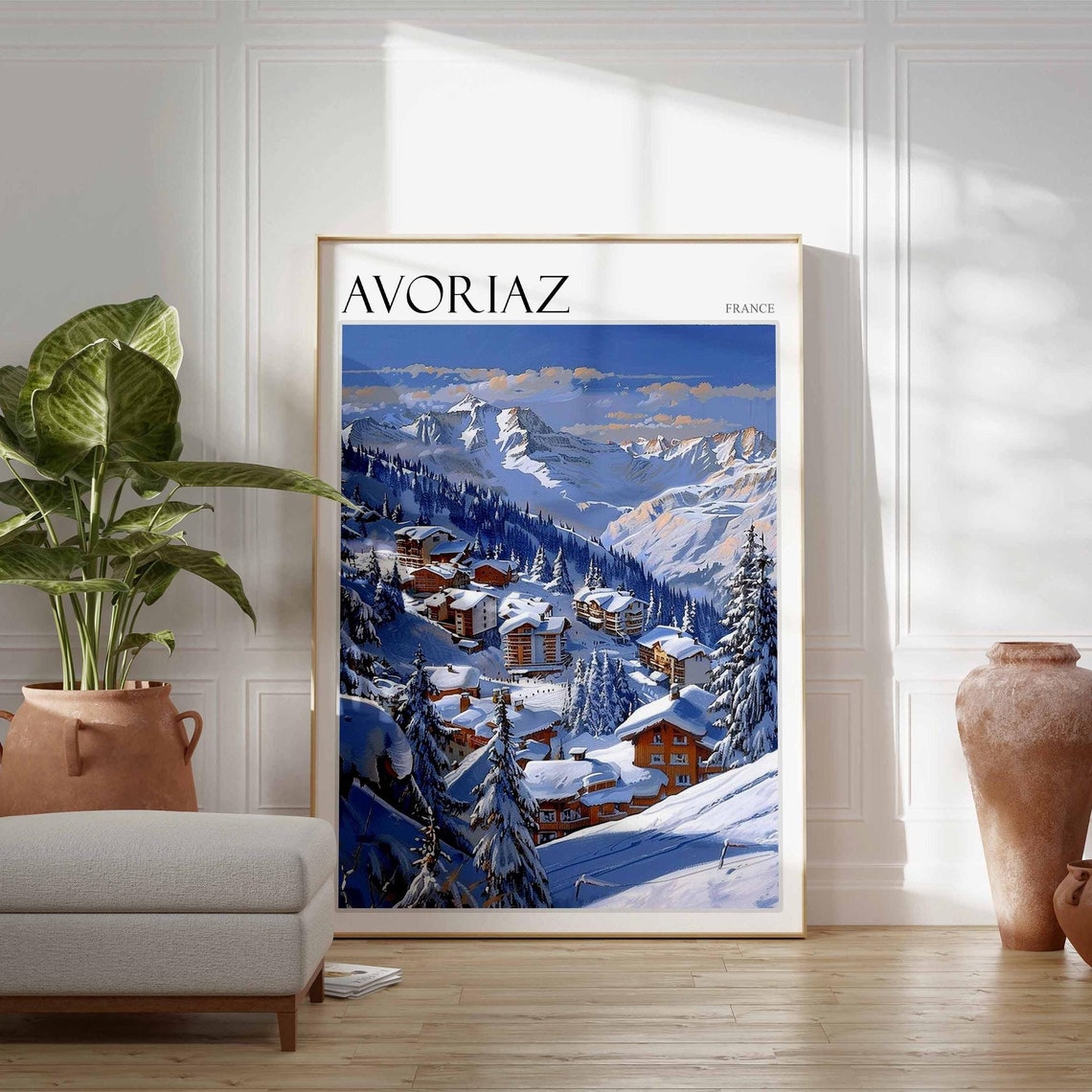 Skiing Travel Poster Skiing Art Avoriaz Poster Avoriaz Print French Alps Decor Winter Print Avoriaz Travel Print Avoriaz Ski Poster