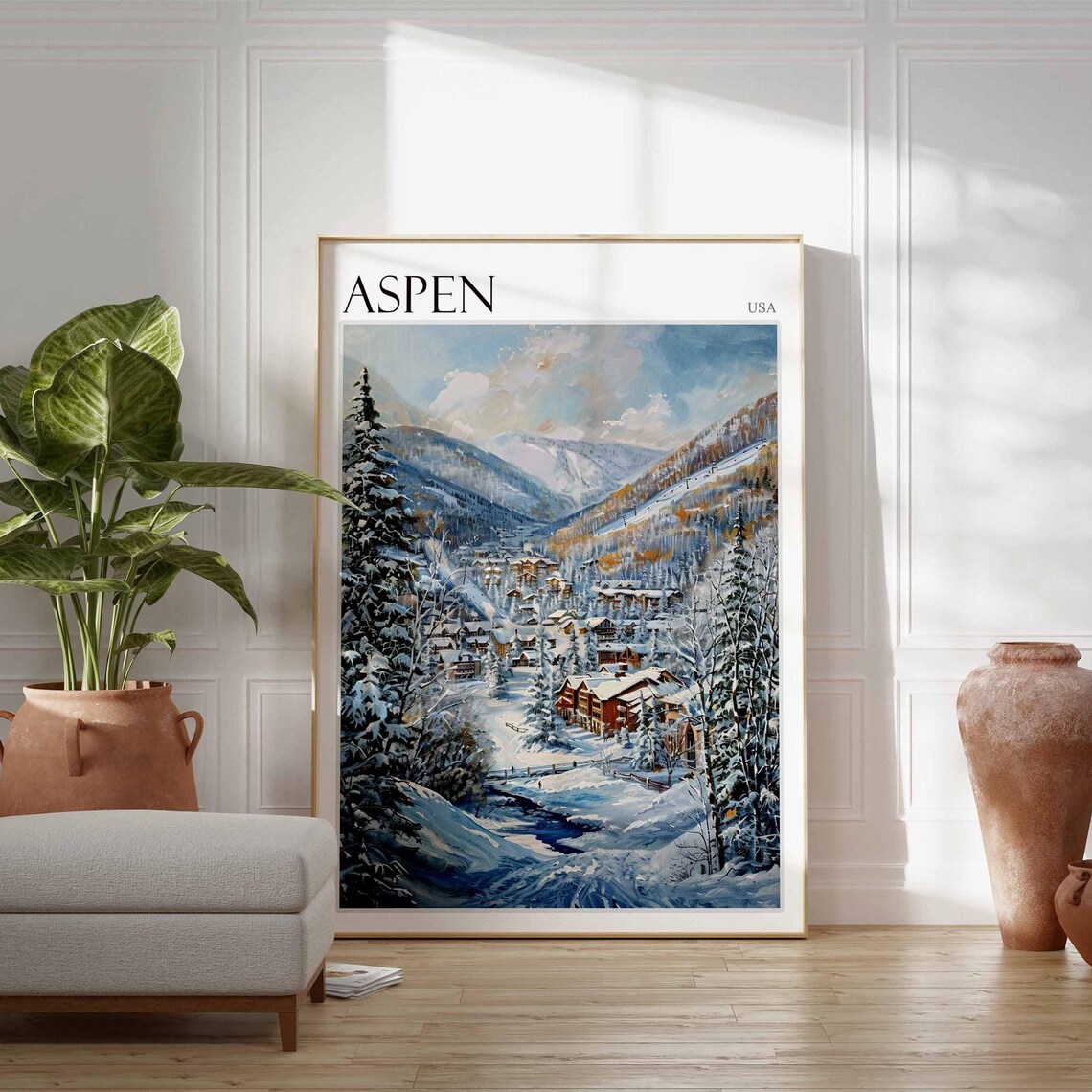 Aspen USA Golden Slopes Valley Cabins Pines Blue Shadows Poster