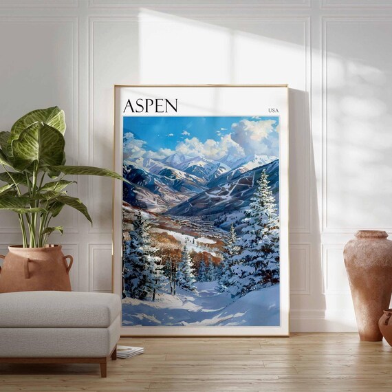 Aspen USA Sunlit Pines Valley Mountain Panorama Town Below Poster