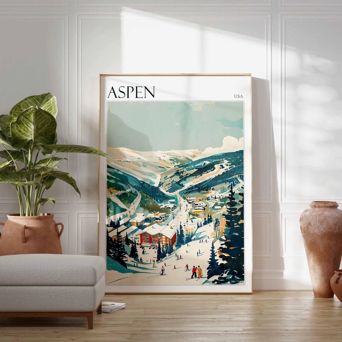 Skiing Travel Poster Skiing Art Aspen Poster Aspen Print Colorado Travel Decor Aspen Travel Art Winter Poster Aspen Travel Print