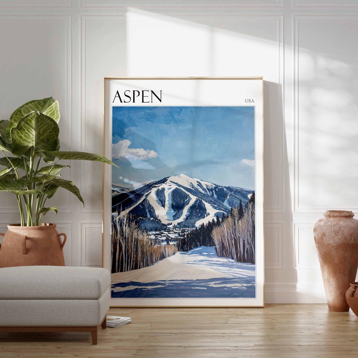 Skiing Travel Poster Skiing Art Aspen Poster Aspen Print Colorado Travel Decor Aspen Travel Art Winter Poster Aspen Travel Print